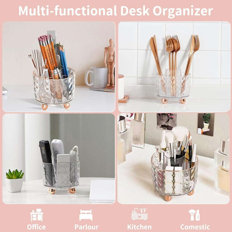 Dimonluce Rose Gold Desk Accessories, Office Supplies Desk Organizers 360°Pen Holder Acrylic Stapler Set, Phone Holder, Ballpoint Pen, Scissor, Binder Clips, Ruler, Transparent Glue, Sticky Note and Staples. - Image 4